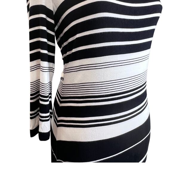 Calvin Klein Black White Striped Maxi Dress 3/4 Sleeve Bodycon Stretch Size S - Picture 7 of 11